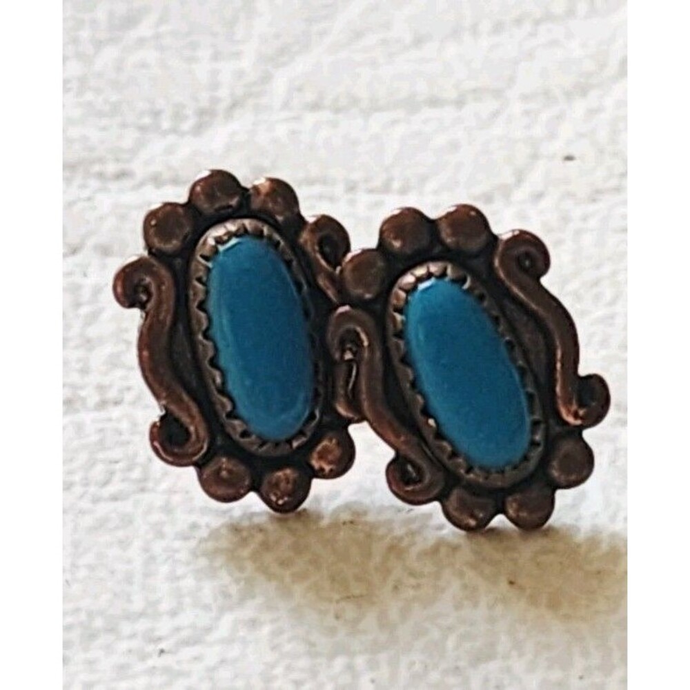 Southwestern Style Earrings Wheeler Manufacturing Copper Faux Turquoise Pierced